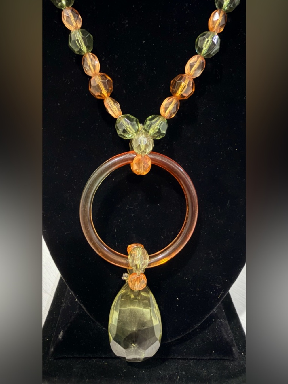 Green and Amber Beaded Pendant Necklace - Women Jewelry - Picture 3 of 4